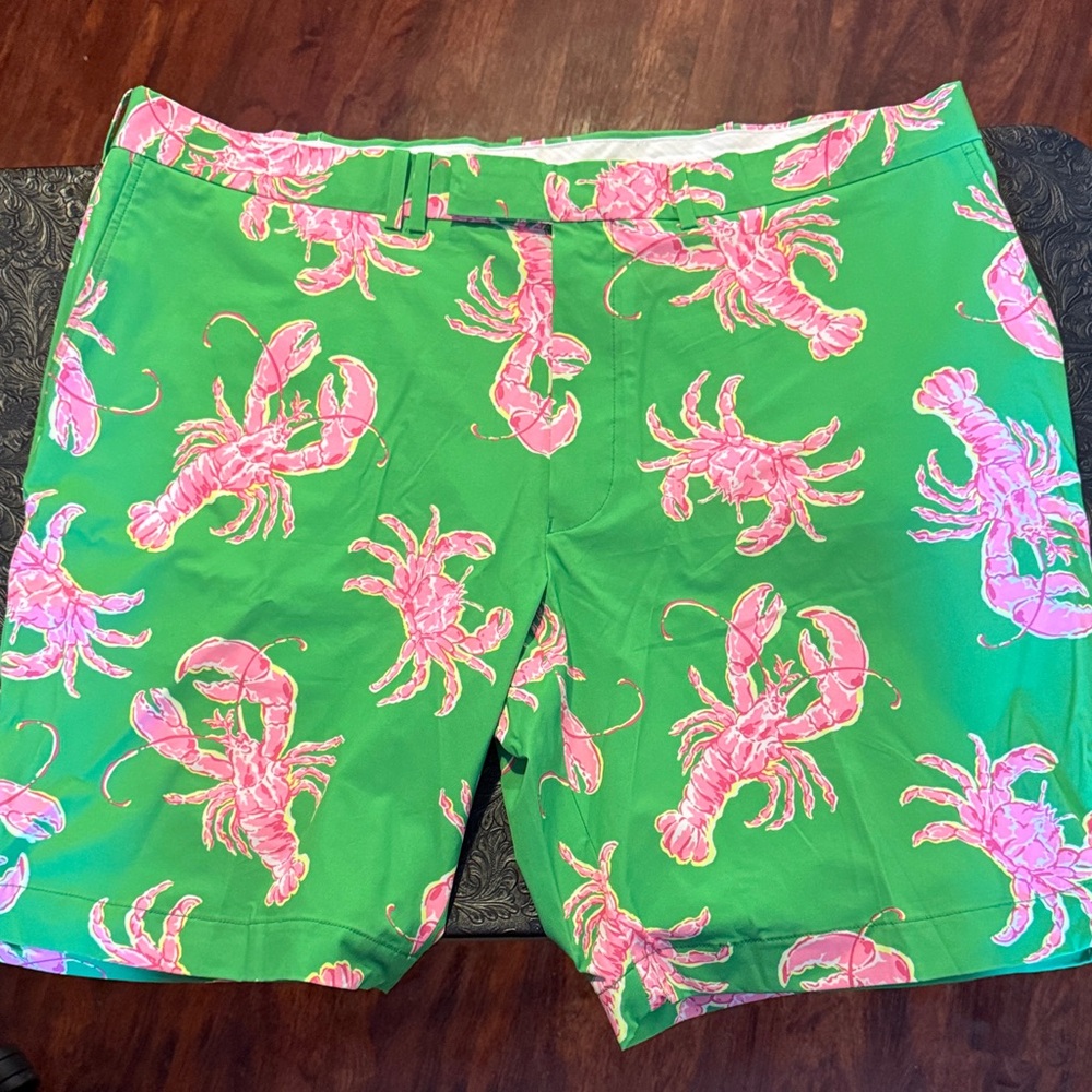 Ralph Lauren RLX Green and Pink Lobster Golf shorts.